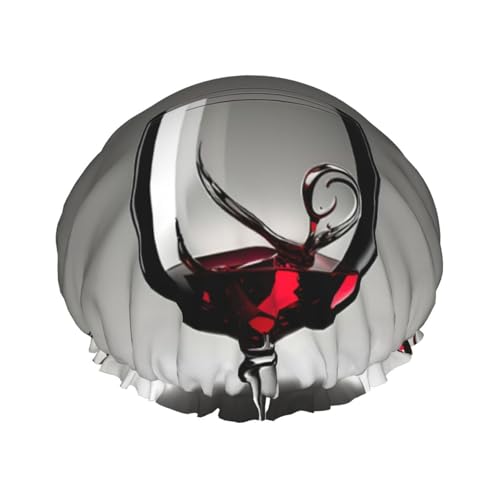 Duschhaube mit Weinglas-Druck, doppellagig, wasserdicht, für Damen und Herren, wiederverwendbar, elastisches Band Duschhaube mit Weinglas-Druck, doppellagig, wasserdicht, für Damen und Herren, wiederverwendbar, elastisches Band von Unkhtt
