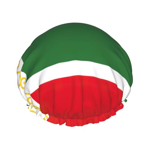 Flagge der Tschetschenischen Republik Druck Doppellagige wasserdichte Duschhaube Damen Herren Wiederverwendbare Badehaarkappen Gummiband von Unkhtt