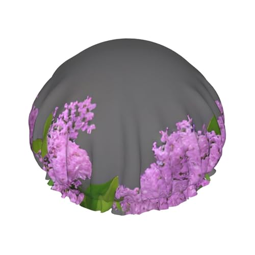 Framing Lilac Flowers in Blossom Print Double Layer Waterproof Shower Cap Women Men Reusable Bath Hair Caps Elastic Band von Unkhtt