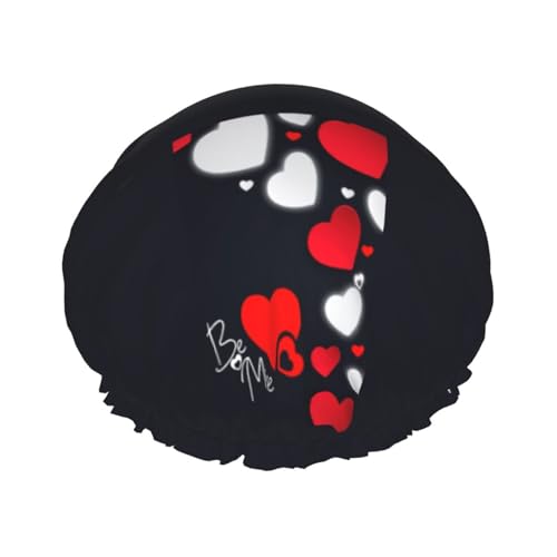 Happy Valentine's Day Print Doppellagige wasserdichte Duschhaube Damen Herren Wiederverwendbare Badehaarkappen Gummiband von Unkhtt