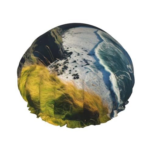 Ireland Outdoors County Clare The Cliffs Print Double Layer Waterproof Shower Cap Women Men Reusable Bath Hair Caps Elastic Band von Unkhtt