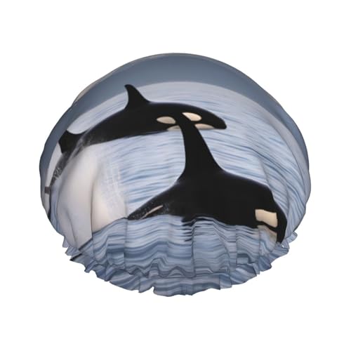 Killer Whales Swim Along Print Double Layer Waterproof Shower Cap Women Men Reusable Bath Hair Caps Elastic Band Killer Whales Swim Along Print Double Layer Waterproof Shower Cap Women Men Reusable Bath Hair Caps Elastic Band von Unkhtt