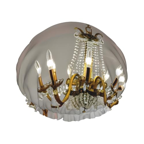 Kugelzimmer Kronleuchter Druck Doppellagige wasserdichte Duschhaube Damen Herren Wiederverwendbare Badehaarkappen Gummiband von Unkhtt