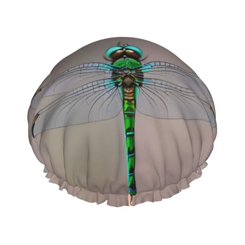 Libellen-Druck, doppellagig, wasserdicht, Duschhaube, für Damen und Herren, wiederverwendbar, elastisches Band Libellen-Druck, doppellagig, wasserdicht, Duschhaube, für Damen und Herren, wiederverwendbar, elastisches Band von Unkhtt