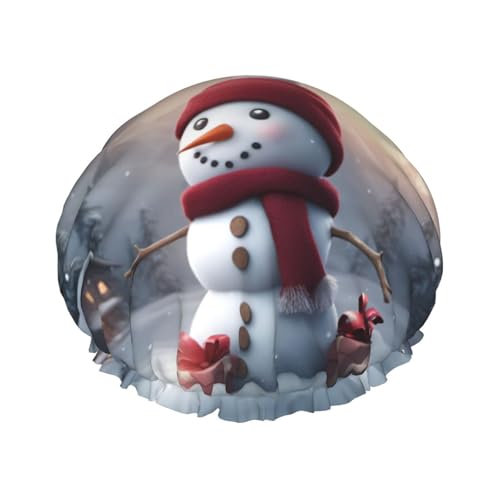 Merry Christmas Cute Snowman 1 Print Double Layer Waterproof Shower Cap Women Men Reusable Bath Hair Caps Elastic Band von Unkhtt