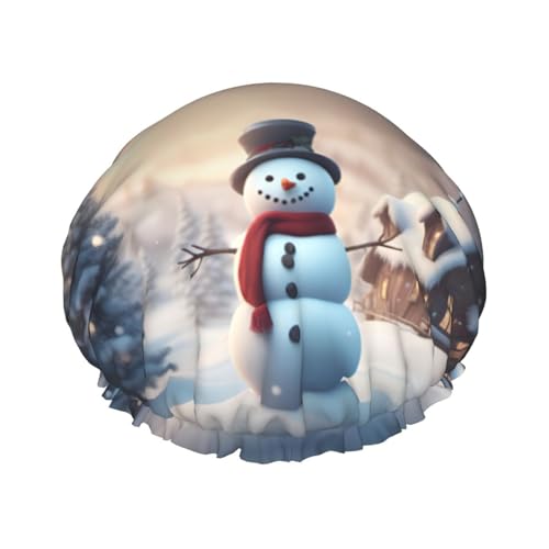 Merry Christmas Cute Snowman Print Double Layer Waterproof Shower Cap Women Men Reusable Bath Hair Caps Elastic Band von Unkhtt