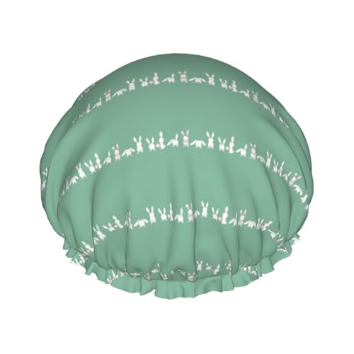 Osterhasen-Druck, doppellagig, wasserdicht, Duschhaube, für Damen und Herren, wiederverwendbar, elastisches Band von Unkhtt