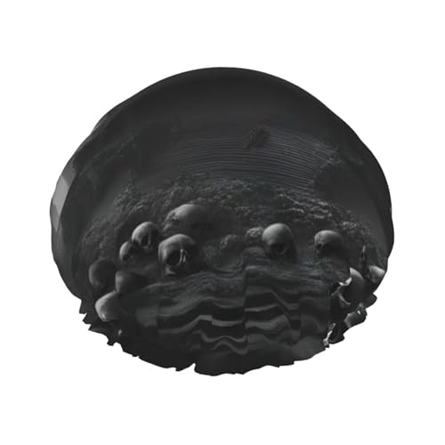 Schwarze und weiße Totenköpfe, 1 Druck, doppellagig, wasserdicht, Duschhaube, für Damen und Herren, wiederverwendbar, elastisches Band Schwarze und weiße Totenköpfe, 1 Druck, doppellagig, wasserdicht, Duschhaube, für Damen und Herren, wiederverwendbar, elastisches Band von Unkhtt