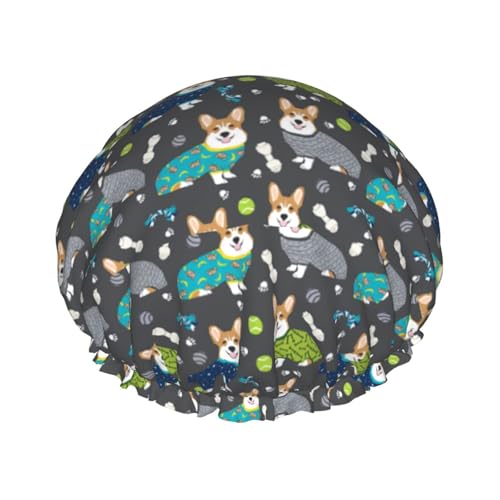 Tragen von Kleidung Corgi Hunde Druck Doppellagig Wasserdicht Duschhaube Damen Herren Wiederverwendbare Badehaarkappen Gummiband von Unkhtt