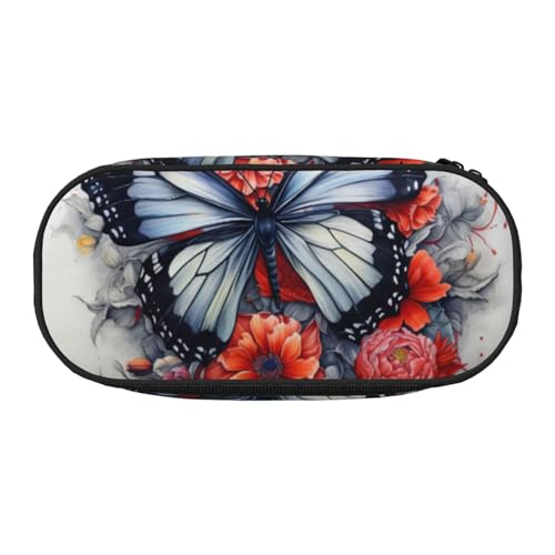 Unkhtt Federmäppchen mit Blumen- und Schmetterlings-Aufdruck, großes Fassungsvermögen, Schüler, Doppelreißverschluss, Schule, Schreibwaren, Make-up-Aufbewahrung, Schwarz , Einheitsgröße von Unkhtt