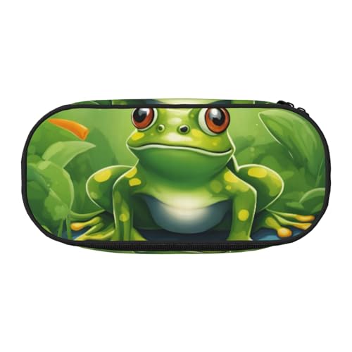 Unkhtt Federmäppchen mit Cartoon-Frosch-Motiv, großes Fassungsvermögen, Schüler, Doppelreißverschluss, Schule, Schreibwaren, Make-up-Aufbewahrung, Schwarz , Einheitsgröße, Taschen-Organizer von Unkhtt