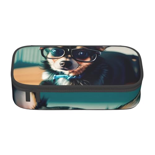 Unkhtt Federmäppchen mit Chihuahua-Hunde-Brille, 21,6 x 5,1 x 9,4 cm, Federmäppchen, Schule, Büro, Reise, Stifteetui von Unkhtt