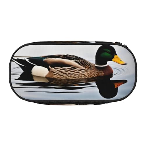 Unkhtt Federmäppchen mit Entenmuster, großes Fassungsvermögen, für Studenten, Doppelreißverschluss, Schule, Schreibwaren, Make-up-Aufbewahrung, Schwarz , Einheitsgröße, Taschen-Organizer von Unkhtt