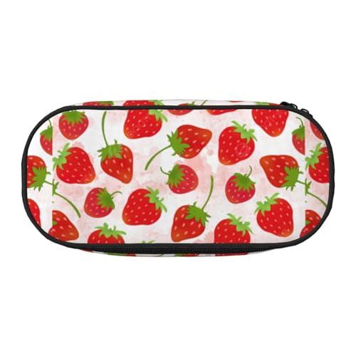 Unkhtt Federmäppchen mit Erdbeermotiv, großes Fassungsvermögen, für Studenten, Doppelreißverschluss, Schule, Schreibwaren, Make-up, Schwarz , Einheitsgröße, Taschen-Organizer von Unkhtt