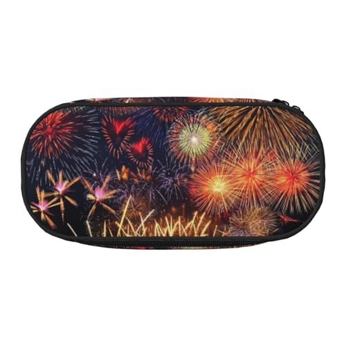 Unkhtt Federmäppchen mit Feuerwerk-Aufdruck, großes Fassungsvermögen, Schüler, Doppelreißverschluss, Schule, Schreibwaren, Make-up-Aufbewahrung, Schwarz , Einheitsgröße, Taschen-Organizer von Unkhtt