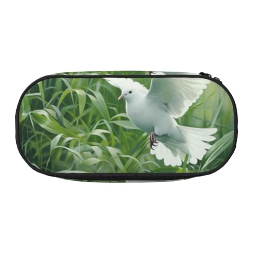 Unkhtt Federmäppchen mit Gras- und Taubenmuster, großes Fassungsvermögen, für Studenten, Doppelreißverschluss, Schule, Schreibwaren, Make-up-Aufbewahrung, Schwarz , Einheitsgröße, Taschen-Organizer von Unkhtt