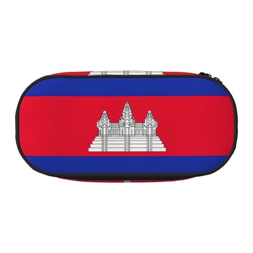 Unkhtt Federmäppchen mit Kambodscha-Flagge, großes Fassungsvermögen, Schüler, Doppelreißverschluss, Schule, Schreibwaren, Make-up-Aufbewahrung, Schwarz , Einheitsgröße, Taschen-Organizer von Unkhtt