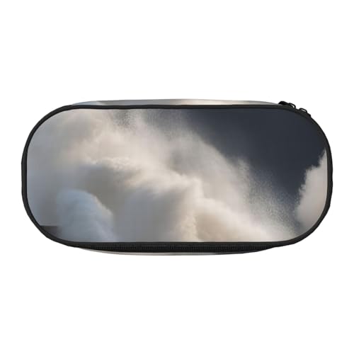 Unkhtt Federmäppchen mit Leuchtturm im Sturm, großes Fassungsvermögen, Schüler, Doppelreißverschluss, Schule, Schreibwaren, Make-up-Aufbewahrung, Schwarz , Einheitsgröße, Taschen-Organizer von Unkhtt