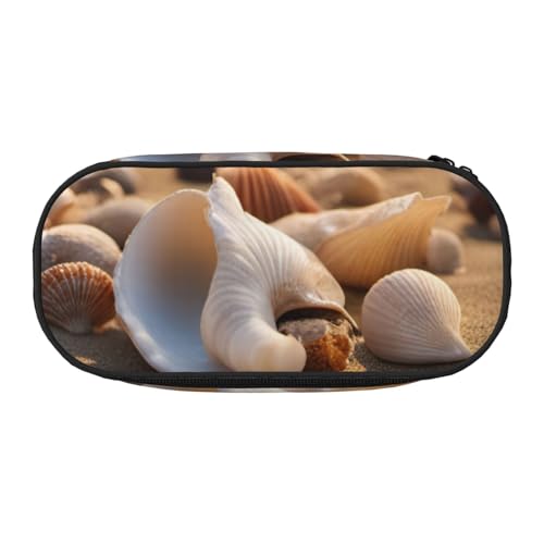 Unkhtt Federmäppchen mit Muschellandschaft am Strand, großes Fassungsvermögen, Schüler, Doppelreißverschluss, Schule, Schreibwaren, Make-up-Aufbewahrung, Schwarz , Einheitsgröße, Taschen-Organizer von Unkhtt