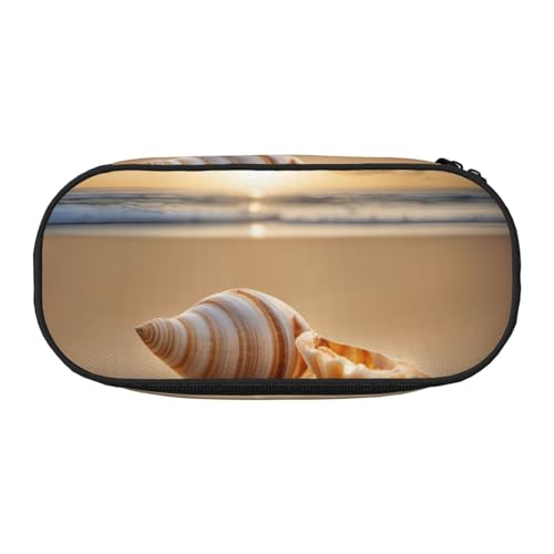 Unkhtt Federmäppchen mit Muschellandschaft am Strand, großes Fassungsvermögen, Schüler, Doppelreißverschluss, Schule, Schreibwaren, Make-up-Aufbewahrung, Schwarz , Einheitsgröße, Taschen-Organizer von Unkhtt