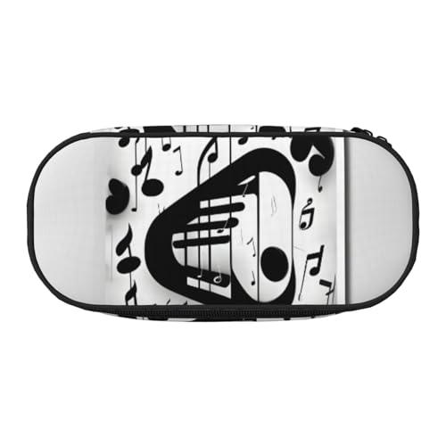 Unkhtt Federmäppchen mit Musiknoten-Aufdruck, großes Fassungsvermögen, für Schüler, Doppelreißverschluss, Schule, Schreibwaren, Make-up, Schwarz und Weiß, Schwarz , Einheitsgröße, Taschen-Organizer von Unkhtt
