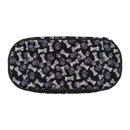 Unkhtt Federmäppchen mit Pfotenabdruck, großes Fassungsvermögen, für Studenten, Doppelreißverschluss, Schule, Schreibwaren, Make-up, Schwarz , Einheitsgröße, Taschen-Organizer von Unkhtt