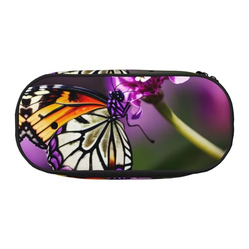 Unkhtt Federmäppchen mit Schmetterlings-Aufdruck, großes Fassungsvermögen, für Studenten, Doppelreißverschluss, Schule, Schreibwaren, Make-up, Violett, Schwarz , Einheitsgröße, Taschen-Organizer von Unkhtt