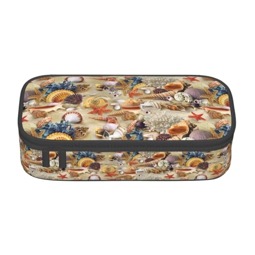Unkhtt Federmäppchen mit Seestern-Muschelmotiv, Sandstrand, 21,6 x 5,1 x 9,4 cm, Federmäppchen, Schule, Büro, Reise, Stiftebeutel von Unkhtt