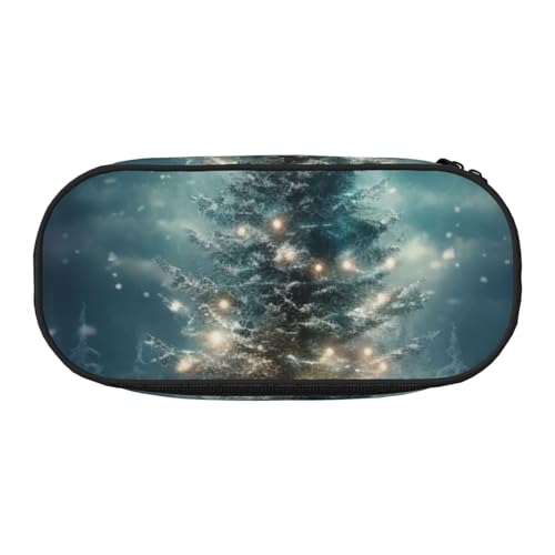 Unkhtt Federmäppchen mit Weihnachtsbaum-Motiv, großes Fassungsvermögen, für Schüler, Doppelreißverschluss, Schule, Schreibwaren, Make-up-Aufbewahrung, Schwarz , Einheitsgröße, Taschen-Organizer von Unkhtt