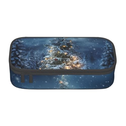 Unkhtt Federmäppchen mit Weihnachtsbaum-Schnee-Aufdruck, 21,6 x 5,1 x 9,4 cm, Federmäppchen, Schule, Büro, Reise von Unkhtt
