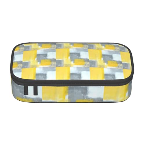 Unkhtt Federmäppchen mit abstraktem Kunstdruck, 21,6 x 5,1 x 9,4 cm, Federmäppchen, für Schule, Büro, Reisen, Grau und Gelb von Unkhtt