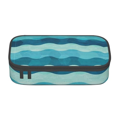 Unkhtt Federmäppchen mit blauem Wellenmuster, 21,6 x 5,1 x 9,4 cm, für Schule, Büro, Reisen von Unkhtt
