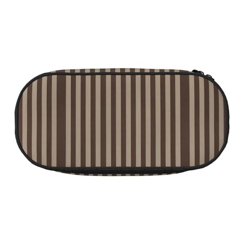 Unkhtt Federmäppchen mit braunem Streifendruck, großes Fassungsvermögen, für Studenten, Doppelreißverschluss, Schule, Schreibwaren, Make-up, Schwarz , Einheitsgröße, Taschen-Organizer von Unkhtt