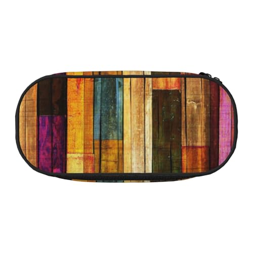 Unkhtt Federmäppchen mit buntem Holzdruck, großes Fassungsvermögen, für Studenten, Doppelreißverschluss, Schule, Schreibwaren, Make-up, Schwarz , Einheitsgröße, Taschen-Organizer von Unkhtt