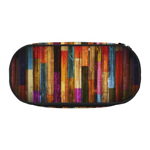 Unkhtt Federmäppchen mit buntem Holzdruck, großes Fassungsvermögen, für Studenten, Doppelreißverschluss, Schule, Schreibwaren, Make-up, Schwarz , Einheitsgröße, Taschen-Organizer von Unkhtt