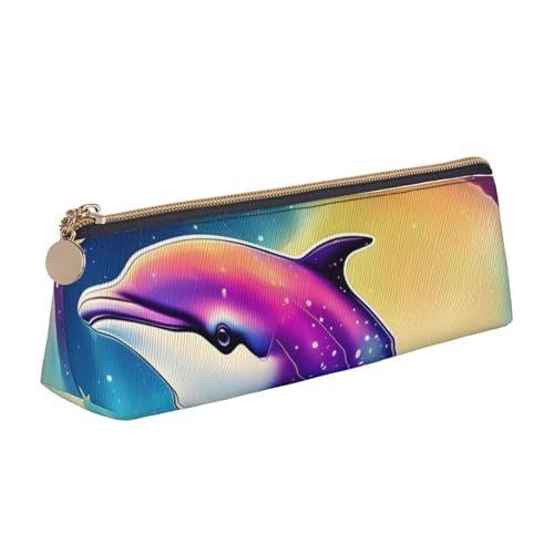 Unkhtt Federmäppchen mit buntem Sternenhimmel, Ozean, Delfin-Druck, großes Fassungsvermögen, dreieckige Tasche für Stifte, Schüler, Schule und Universität von Unkhtt