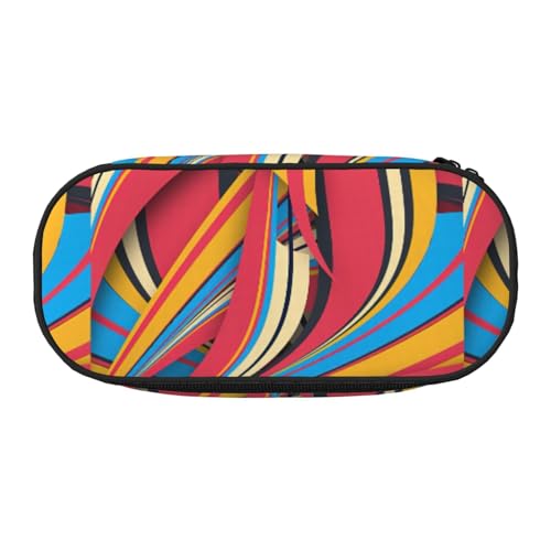 Unkhtt Federmäppchen mit buntem Streifendruck, großes Fassungsvermögen, für Studenten, Doppelreißverschluss, Schule, Schreibwaren, Make-up, Schwarz , Einheitsgröße, Taschen-Organizer von Unkhtt