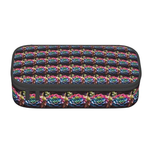 Unkhtt Federmäppchen mit buntem Sukkulenten-Druck, 21,6 x 5,1 x 9,4 cm, Federmäppchen, Schule, Büro, Reise von Unkhtt