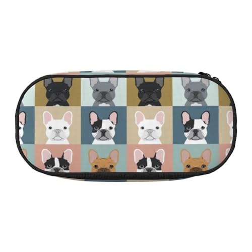 Unkhtt Federmäppchen mit französischer Bulldogge, großes Fassungsvermögen, Schüler, Doppelreißverschluss, Schule, Schreibwaren, Make-up-Aufbewahrung, Schwarz , Einheitsgröße, Taschen-Organizer von Unkhtt
