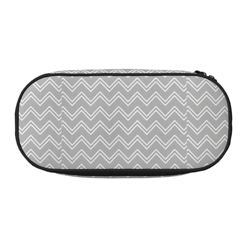 Unkhtt Federmäppchen mit grauem Streifendruck, großes Fassungsvermögen, für Studenten, Doppelreißverschluss, Schule, Schreibwaren, Make-up, Schwarz , Einheitsgröße, Taschen-Organizer von Unkhtt