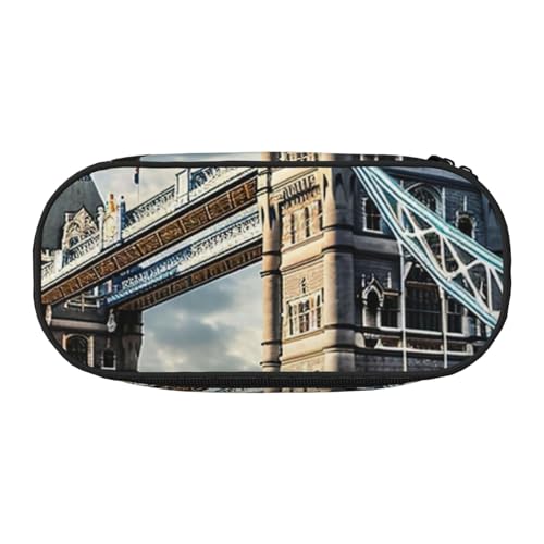Unkhtt Federmäppchen mit großem Fassungsvermögen, Motiv: historische Old Tower Bridge, London, mit Doppelreißverschluss, für Schule, Schreibwaren, Make-up, Schwarz , Einheitsgröße, Taschen-Organizer von Unkhtt