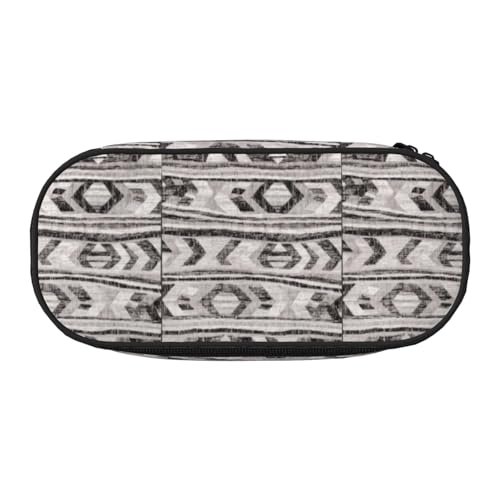 Unkhtt Federmäppchen mit großem Fassungsvermögen, grauer Tribal-Druck, für Studenten, Doppelreißverschluss, Schule, Schreibwaren, Make-up, Schwarz , Einheitsgröße, Taschen-Organizer von Unkhtt