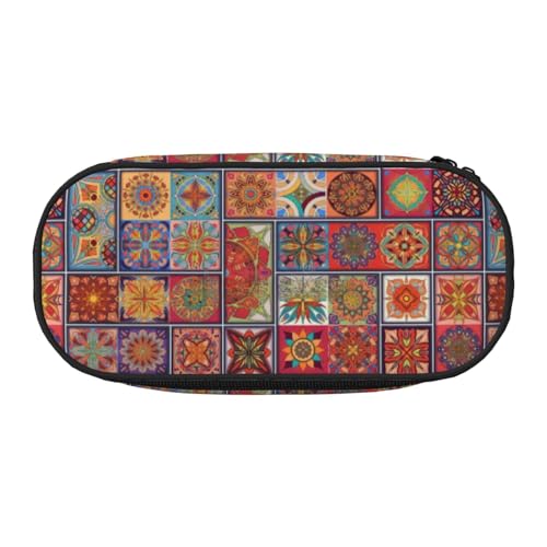 Unkhtt Federmäppchen mit kleinem Fließmuster, großes Fassungsvermögen, für Schüler, Doppelreißverschluss, Schule, Schreibwaren, Make-up-Aufbewahrung, Schwarz , Einheitsgröße, Taschen-Organizer von Unkhtt