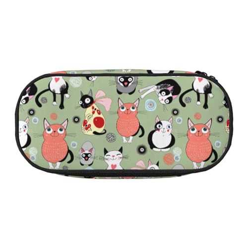 Unkhtt Federmäppchen mit niedlichem Cartoon-Katzen-Aufdruck, großes Fassungsvermögen, Schüler, Doppelreißverschluss, Schule, Schreibwaren, Make-up-Aufbewahrung, Schwarz , Einheitsgröße von Unkhtt