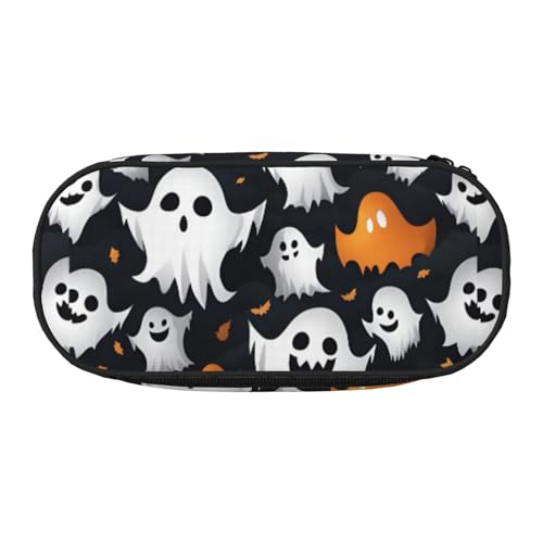 Unkhtt Federmäppchen mit niedlichem weißen Geister-Halloween-Muster, großes Fassungsvermögen, Schüler, Doppelreißverschluss, Schule, Schreibwaren, Make-up-Aufbewahrung, Schwarz , Einheitsgröße von Unkhtt