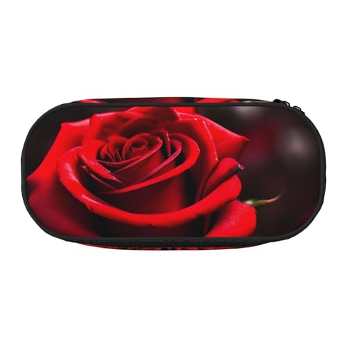 Unkhtt Federmäppchen mit rotem Rosen-Aufdruck, großes Fassungsvermögen, für Studenten, Doppelreißverschluss, Schule, Schreibwaren, Make-up, Schwarz , Einheitsgröße, Taschen-Organizer von Unkhtt