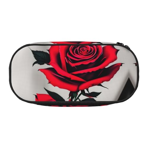 Unkhtt Federmäppchen mit rotem Rosen-Aufdruck, großes Fassungsvermögen, für Studenten, Doppelreißverschluss, Schule, Schreibwaren, Make-up, Schwarz , Einheitsgröße, Taschen-Organizer von Unkhtt
