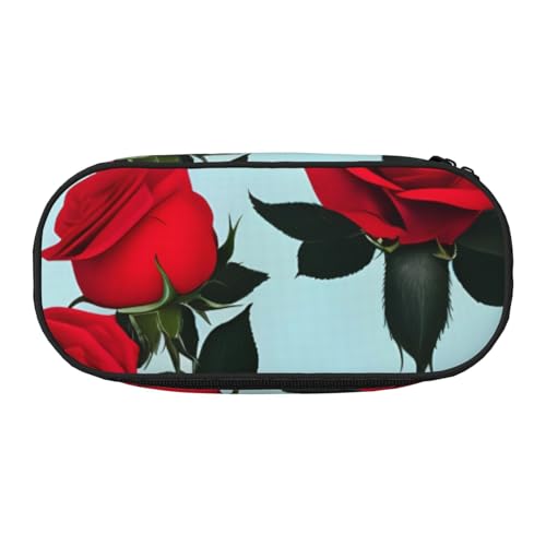 Unkhtt Federmäppchen mit rotem Rosen-Aufdruck, großes Fassungsvermögen, für Studenten, Doppelreißverschluss, Schule, Schreibwaren, Make-up, Schwarz , Einheitsgröße, Taschen-Organizer von Unkhtt