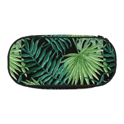 Unkhtt Federmäppchen mit transparentem Palmblatt-Muster, großes Fassungsvermögen, Schüler, Doppelreißverschluss, Schule, Schreibwaren, Make-up-Aufbewahrung, Schwarz , Einheitsgröße, Taschen-Organizer von Unkhtt