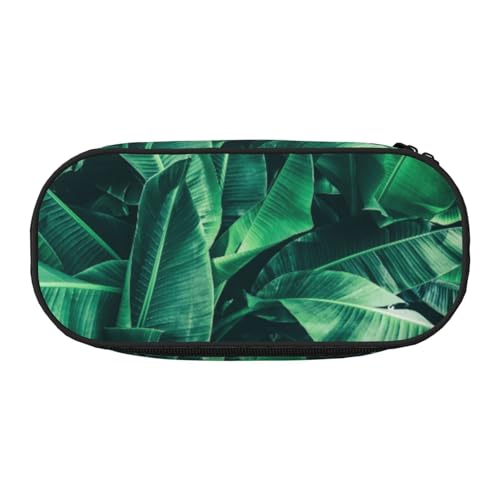 Unkhtt Federmäppchen mit tropischem Bananenblatt-Druck, großes Fassungsvermögen, Schüler, Doppelreißverschluss, Schule, Schreibwaren, Make-up-Aufbewahrung, Schwarz , Einheitsgröße, Taschen-Organizer von Unkhtt